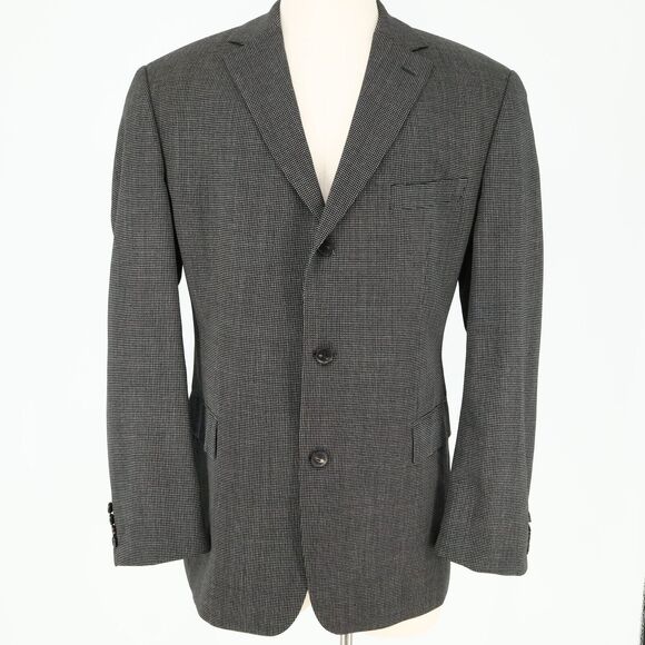 Hugo Boss Sport Coat Mens 46R Black Ivory Check Wool Blend Jacket Blazer Career - Picture 1 of 16